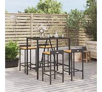 KTHLBRH Ensemble de 5 meubles de jardin en polyrotin noir et bois massif d'acacia - Ensemble de meubles de jardin pour repas confortables en plein air