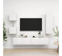 KTHLBRH Ensemble de 5 meubles TV en bois blanc - Meuble TV - Buffet suspendu - Meuble TV - Table basse