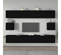KTHLBRH Ensemble de 6 meubles TV en bois noir - Buffet TV - Table basse - Buffet suspendu