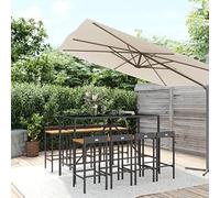 KTHLBRH Ensemble de 9 meubles de jardin en polyrotin noir et bois massif d'acacia - Ensemble de meubles de jardin pour repas confortables en plein air