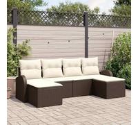 KTHLBRH Ensemble de canapé de jardin 6 pièces marron rotin en polypropylène | Modulaire, coussins amovibles, fermeture éclair, utilisation extérieure, 2 sièges centraux, 2 canapés, 2 poufs