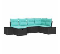KTHLBRH Ensemble de canapé de jardin 6 pièces noir en polyrotin avec | Assise pour 6 personnes, modulaire, coussins de 55 x 44 cm vert d'eau, cadre en acier peint, pouf inclus, usage extérieur