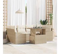 KTHLBRH Ensemble de canapé de jardin 7 pièces en polyrotin beige crème avec | Résistant aux UV, imperméable, cadre en acier revêtu par pulvérisation, coussin inclus, disposition libre possible