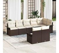KTHLBRH Ensemble de canapé de jardin marron en polyrotin 8 pièces | Table réglable, coussins avec fermeture éclair, résistante aux agents atmosphériques, pour terrasse
