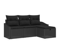 KTHLBRH Ensemble de canapés de jardin 4 pièces en polyrotin noir | Fauteuils modulaires, acier revêtu par poudre, assise 55 cm, capacité 440 kg, nivellement