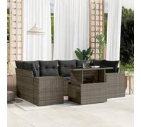KTHLBRH Ensemble de canapés de jardin 7 pièces avec coussins gris en | Table relevable, design modulaire, revêtement lavable, résistant aux agents atmosphériques