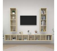 KTHLBRH Ensemble de Meuble TV Mural avec Grand Espace de Rangement, Organisation Modulable Verticale ou Horizontale, 4 Compartiments par Armoire HiFi pour Un Rangement