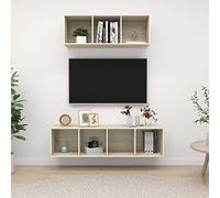 KTHLBRH Ensemble de Meuble TV Suspendu avec Grand Espace de Rangement pour Organiser Articles, Armoire HiFi Fixée au Mur, Facile à Nettoyer avec Un Chiffon Humide,