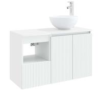 KTHLBRH Ensemble de meubles de salle de bain 2 pièces blanc bois ingénierie | Montage mural, tiroir et 2 portes, forets inclus, poids 28,49 kg, design minimaliste
