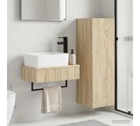 KTHLBRH Ensemble de meubles de salle de bain 2 pièces Chêne Sonoma 33 x | Montage mural, placement libre du lavabo, portes réversibles, construction en bois robuste, avec forets