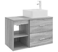 KTHLBRH Ensemble de meubles de salle de bain 2 pièces en bois gris | Montage mural, peu encombrant, avec unité de lavage et armoire, étagères flexibles, perceuse incluse