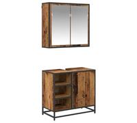 KTHLBRH Ensemble de meubles de salle de bain 2 pièces en bois vieilli 65 x | Meuble lavabo et miroir mural, bois ingénierie, pieds en métal noir, poignées barres, 3 portes, poids maximum 120 kg