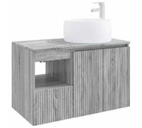 KTHLBRH Ensemble de meubles de salle de bain 2 pièces Sonoma gris bois | Design mural, 2 portes, 1 tiroir, résistant à l'humidité, montage facile, forets inclus