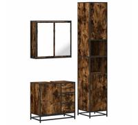 KTHLBRH Ensemble de meubles de salle de bain 3 pièces chêne fumé bois | 6 tiroirs, 5 portes, poignées noires, pieds en métal, montage mural, poids maximum 180 kg, usage intérieur uniquement