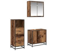 KTHLBRH Ensemble de meubles de salle de bain 3 pièces en bois vieilli 65 x | Bois d'ingénierie, montage mural, 3 tiroirs, 4 portes, poignées noires à barres, pieds en métal, poids maximum 180 kg