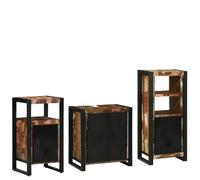 KTHLBRH Ensemble de meubles de salle de bain 3 pièces, multicolore et noir | Bois massif de récupération, poignées en bois massif noirs, 4 tiroirs, fer, poids 52,6 kg, uniquement pour l'intérieur