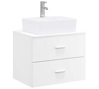 KTHLBRH Ensemble de meubles de salle de bain blanc en bois ingénierie avec | Design mural peu encombrant, tiroir pratique, finition lisse, assemblage requis, poignées argentées
