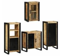 KTHLBRH Ensemble de meubles de salle de bain en bois de style rustique et cadre métallique noir - Grande armoire et unité murale pour organisation - Design rectangulaire et finition