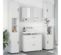 KTHLBRH Ensemble de meubles de salle de bain moderne avec armoire pour lavabo, miroir et trois armoires de rangement en bois de qualité et finition mate - Design fonctionnel et texture douce