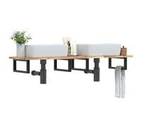 KTHLBRH Étagère murale avec planche en bois d'acacia et structure en acier, grand espace de rangement pour salle de bain, installation facile sans perçage, design