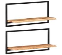 KTHLBRH Étagère murale d'angle - Étagères décoratives multifonctionnelles - 2 pièces - 80 x 25 x 35 cm - Bois d'acacia massif et acier - Convient pour salon, chambre à coucher, bureau