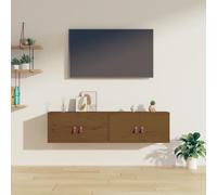KTHLBRH Étagère murale décorative murale étagère murale universelle étagère décorative armoires murales 2 pièces miel bronze 60 x 30 x 30 cm bois de pin massif adapté pour salon, chambre à coucher
