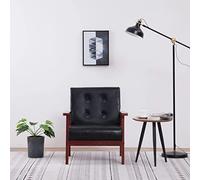 KTHLBRH Fauteuil rétro en cuir synthétique noir avec structure en bois résistant et tissu doux rembourré pour salon