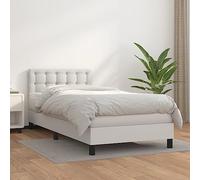 KTHLBRH Lit à sommier tapissier avec matelas, blanc, 90 x 200 cm, en cuir synthétique, cadre de lit pour chambre à coucher, chambre d'amis, chambre d'amis, lit familial, hôtel, chambre d'amis