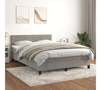 KTHLBRH Lit à sommier tapissier avec matelas gris clair, 140 x 190 cm, cadre de lit en velours pour chambre à coucher, chambre d'amis, lit familial, lit d'hôtel, cadre de lit pour chambre à coucher