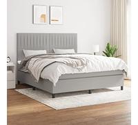 KTHLBRH Lit à sommier tapissier avec matelas, gris clair, 160 x 200 cm, cadre de lit en tissu pour chambre à coucher, chambre d'amis, lit familial, lit d'hôtel, cadre de lit pour chambre à coucher