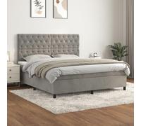 KTHLBRH Lit à sommier tapissier avec matelas Gris clair 160 x 200 cm Cadre de lit en velours pour chambre à coucher, chambre d'amis, cadre de lit familial, hôtel, chambre d'amis