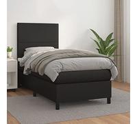 KTHLBRH Lit à sommier tapissier avec matelas - Noir - 100 x 200 cm - En cuir synthétique - Cadre de lit pour chambre à coucher, chambre d'amis, lit familial, lit d'hôtel, chambre