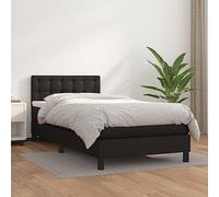 KTHLBRH Lit à sommier tapissier avec matelas - Noir - 80 x 200 cm - En cuir synthétique - Cadre de lit pour chambre à coucher, chambre d'amis, lit familial, lit d'hôtel, chambre