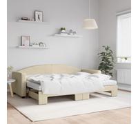 KTHLBRH Lit de jour extensible avec matelas, crème, 80 x 200 cm, tissu, cadre de lit pour salon, chambre à coucher, cadre de lit d'hôtel, adapté pour chambre à coucher