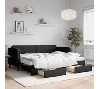KTHLBRH Lit de jour extensible avec tiroirs, noir, 80 x 200 cm, en tissu, cadre de lit pour salon, chambre à coucher, cadre de lit d'hôtel, adapté pour chambre à coucher