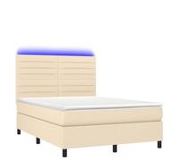 KTHLBRH Lit familial - Lit d'appoint - Lit d'hôtel - Lit à sommier tapissier avec matelas et LED crème - 140 x 200 cm - En tissu pour chambre à coucher et chambre d'amis