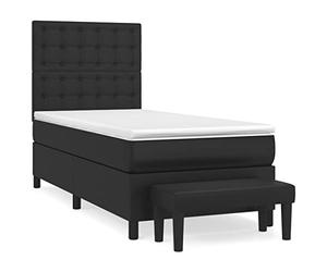 KTHLBRH Lit familial - Lit d'appoint - Lit d'hôtel - Lit à sommier tapissier avec matelas - Noir - 90 x 200 cm - En cuir synthétique - Pour chambre à coucher, chambre d'amis
