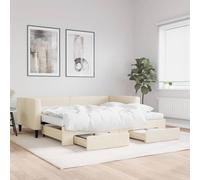 KTHLBRH Lit gigogne avec tiroirs, crème, 90 x 200 cm, tissu Telaio per Camera da letto Cornice da letto per soggiorno Struttura del letto dell'hotel Adatto per Camera da letto
