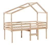 KTHLBRH Lit superposé avec toit 90 x 200 cm en bois de pin | Avec porte latérale, échelle intégrée, rails de protection, pour chambre d'enfant
