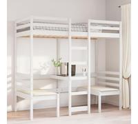 KTHLBRH Lit superposé en pin blanc 90 x 190 cm avec bureau | Avec 2 chaises, rails de protection, échelle intégrée, base à lattes, pour petits espaces