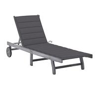 KTHLBRH [Livraison flash] Chaise longue avec coussin, chaise longue d'extérieur portable, pour terrasse, terrasse et piscine, bois massif d'acacia gris