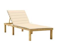 KTHLBRH 【Livraison flash】 Chaise longue d'extérieur - Chaise longue de terrasse - Convient pour le jardin, la plage, la piscine - Avec coussin crème - Pin traité