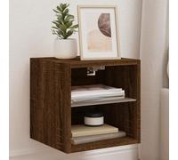 KTHLBRH Lot de 2 armoires murales avec lumières LED - Marron - Aspect chêne - Buffet TV - Commode - Table basse