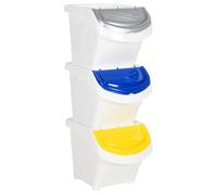 KTHLBRH Lot de 3 poubelles empilables avec couvercles - Blanc - En polypropylène - 78 l - Pour le rangement de la maison