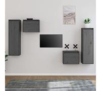 KTHLBRH Lot de 4 armoires TV en pin massif gris - Meuble bas - Commode - Buffet salon