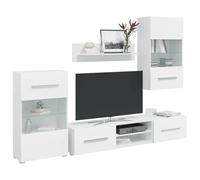 KTHLBRH Lot de 5 meubles de salon avec éclairage LED blanc mat en bois - Buffet de salon - Meuble TV bas