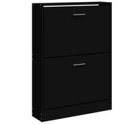 KTHLBRH Meuble à chaussures noir 59 x 17 x 81 cm bois multicouche 2 tiroirs | Design moderne, tiroirs rabattables, surface lisse, montage facile, kit de fixation mural inclus