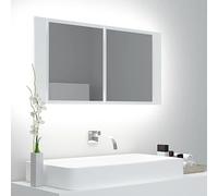 KTHLBRH Meuble de salle de bain avec miroir acrylique et lumières LED RVB, 2 étagères de rangement, style contemporain, facile à nettoyer, connexion USB, décoration moderne pour la maison