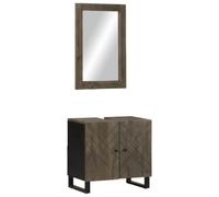 KTHLBRH Meuble de Salle de Bain en Manguier Massif avec Miroir et Armoire de Rangement, Ensemble 3 Pièces pour Organisation et Élégance, Matériau Durable et Design Stable avec Porte