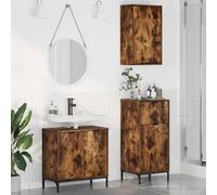 KTHLBRH Meuble de salle de bain moderne avec armoire pour lavabo et deux armoires de rangement - Ensemble contemporain en bois avec portes à charnières et étagères pratiques